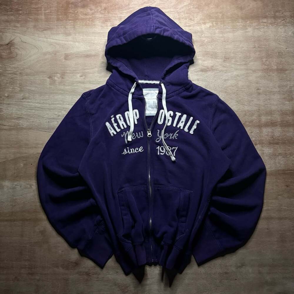 Aeropostale Women’s XL Purple Embroidered Full Zip Hoodie Y2K Style Spellout